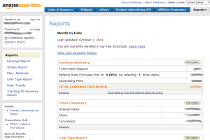 Amazon Associates admin control panel